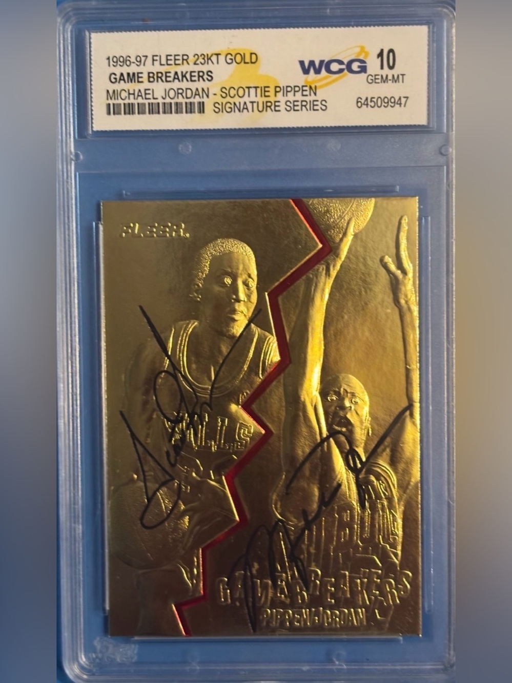 Fleer 1996-97 23KT Gold Game Breakers Jordan & Pippen Signature Series
10 GEM MT - Picture 2 of 9